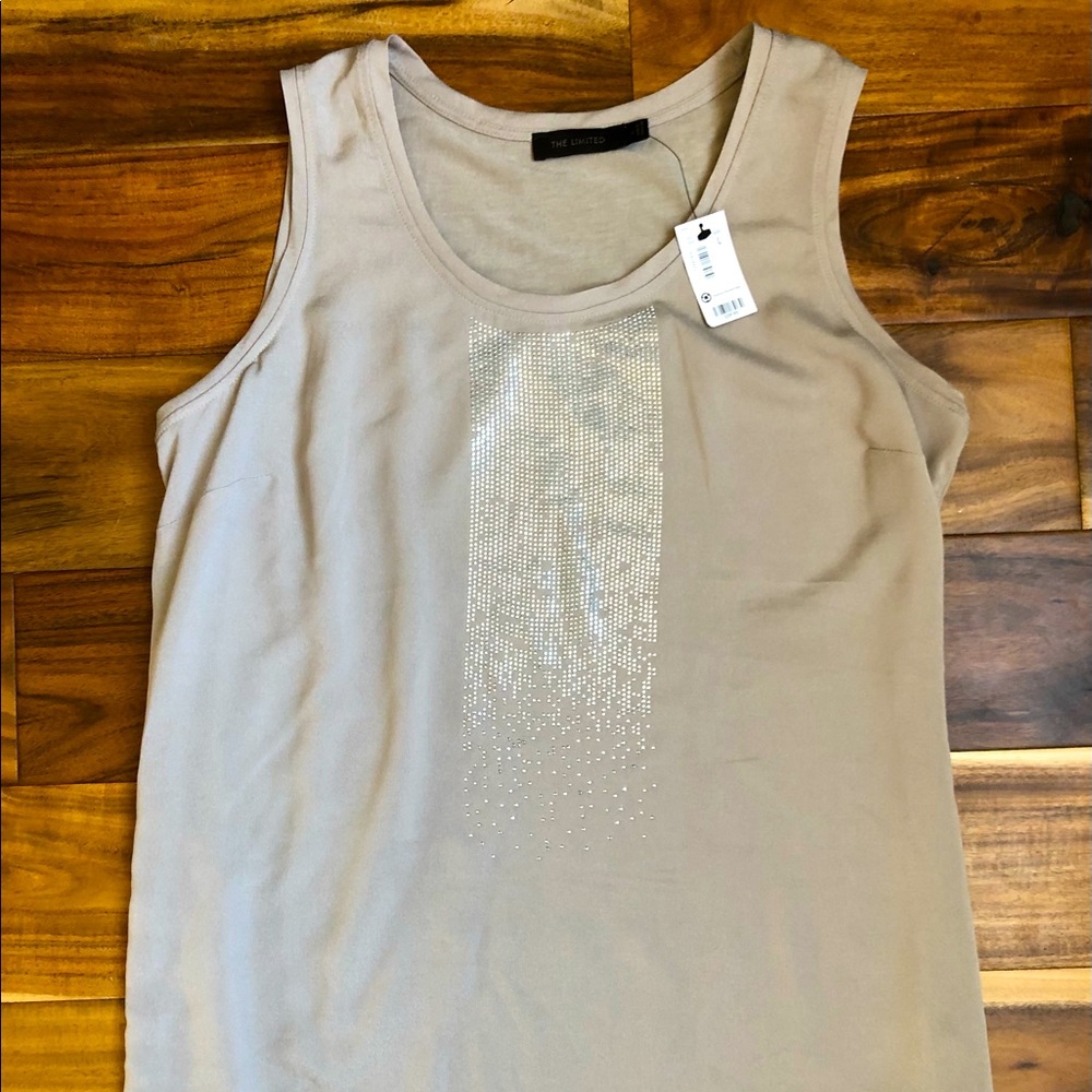 NWT The Limited taupe top w/ rhinestone-like decor